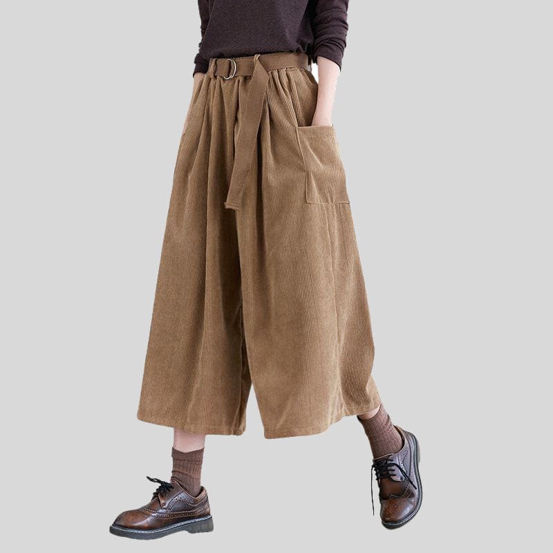 Pantalon Velour Kaki Femme Velours Côtelé