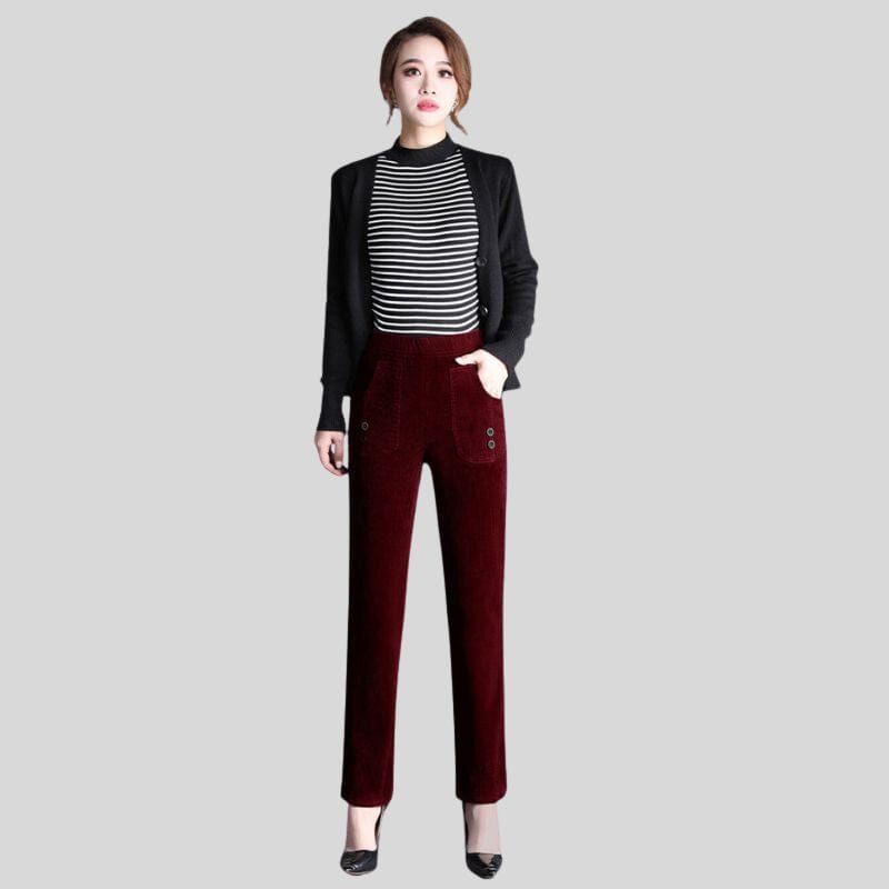 Pantalon-Velours-Bordeaux-Femme
