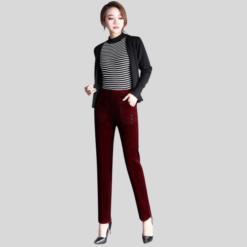 Pantalon-Velours-Bordeaux-Femme