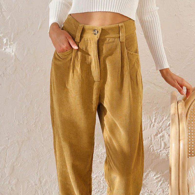 Pantalon-Velours-Camel-Femme