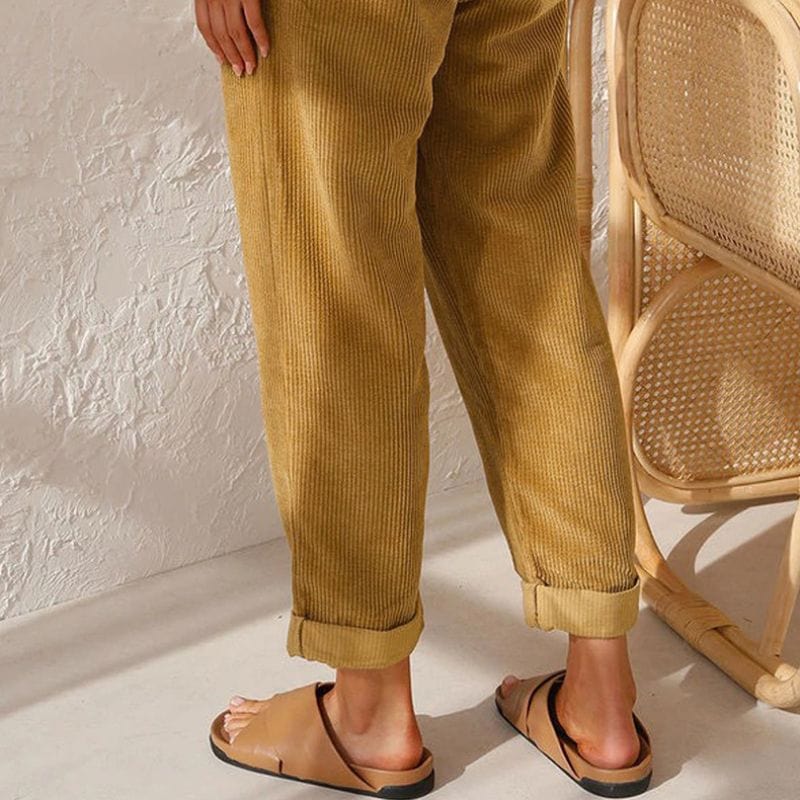 Pantalon-Velours-Camel-Femme