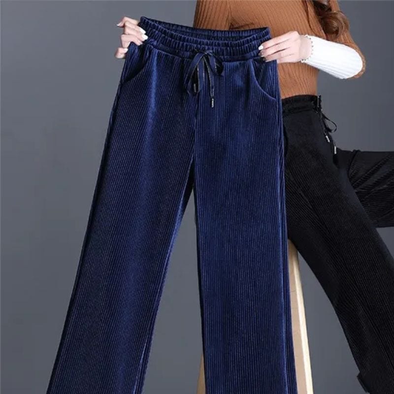 Pantalon-Velours-Cotelé-Bleu-Marine-Femme