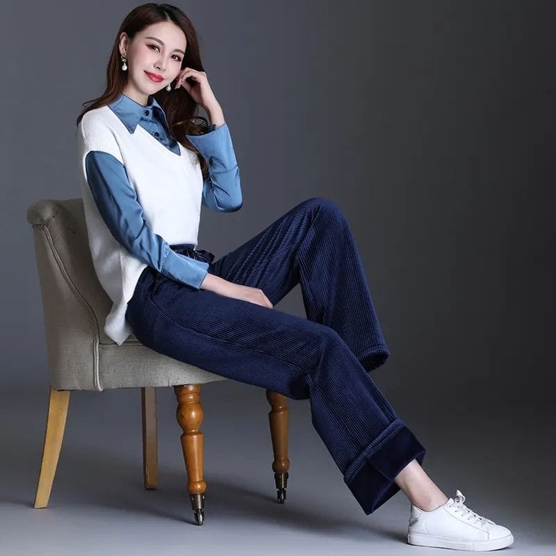 Pantalon-Velours-Cotelé-Bleu-Marine-Femme