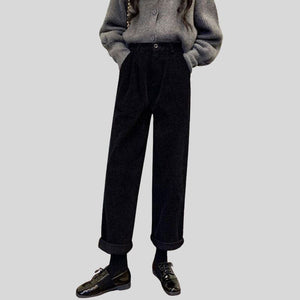 Pantalon Femme Velours Côtelé Coline - Coupe Carotte, Taille élastique, Poches Avant (Noir, M)