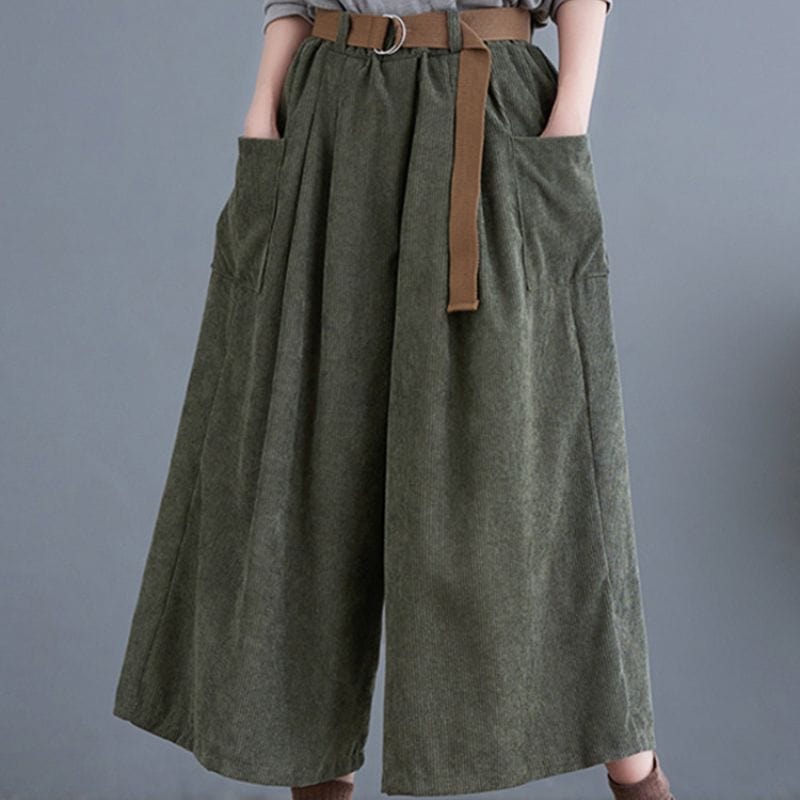 Pantalon-Velours-Cotelé-Vert-Femme