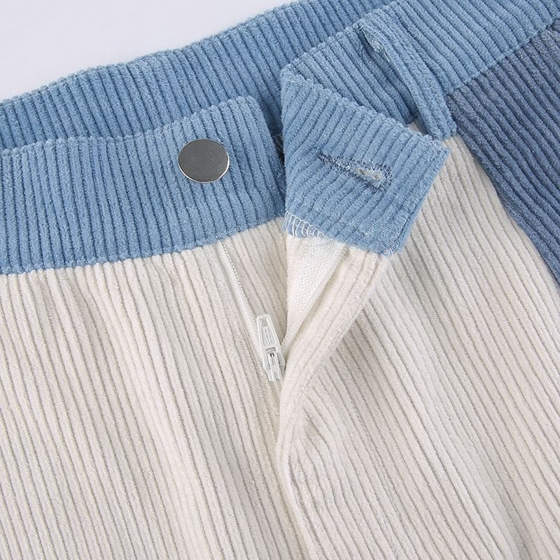 Pantalon-Velours-Femme-Bleu