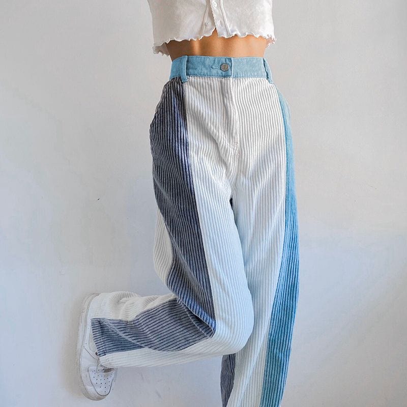 Pantalon-Velours-Femme-Bleu