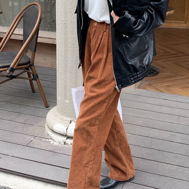 Pantalon-Velours-Femme-Large