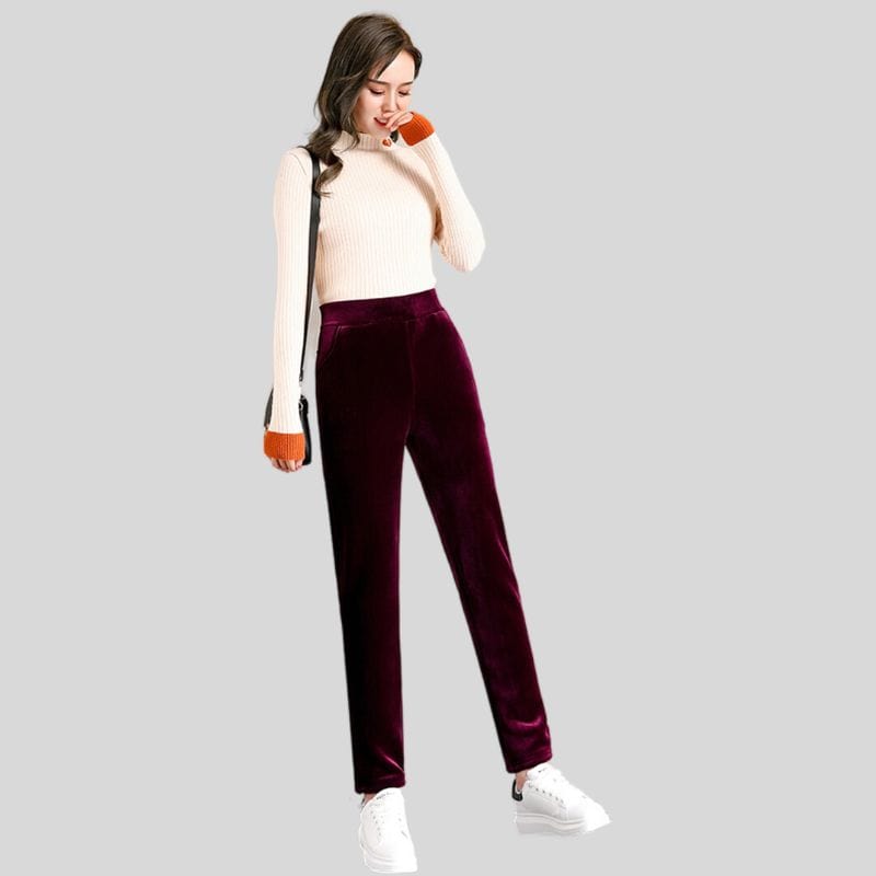 Pantalon-Velours-Femme-Slim