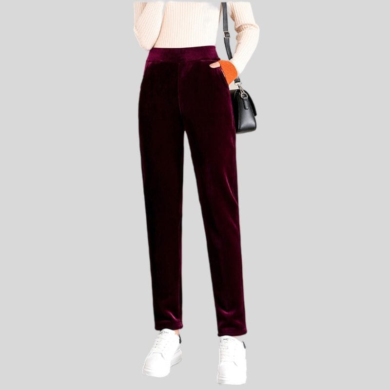 Pantalon-Velours-Femme-Slim
