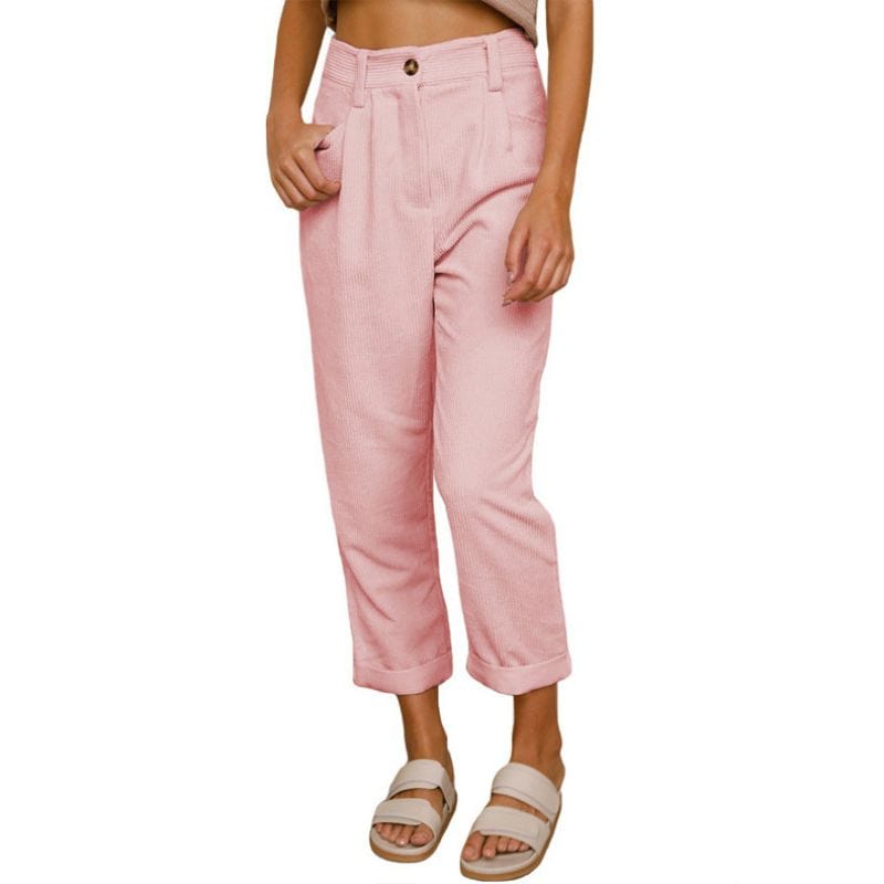 Pantalon-Velours-Femme-Taille-Haute