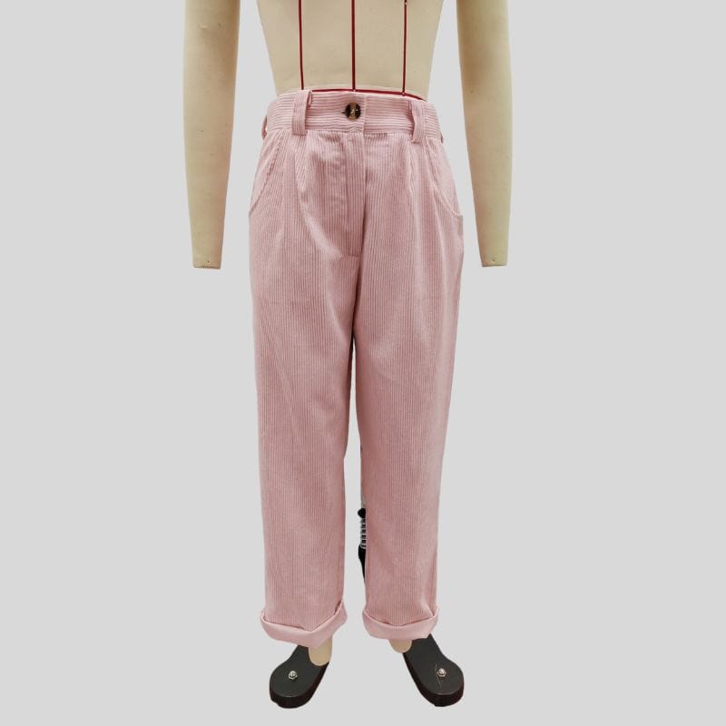 Pantalon-Velours-Femme-Taille-Haute