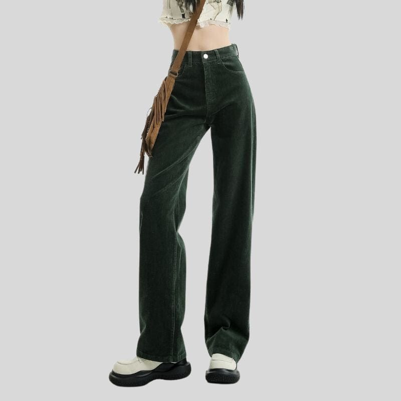 Pantalon-Velours-Femme-Vert