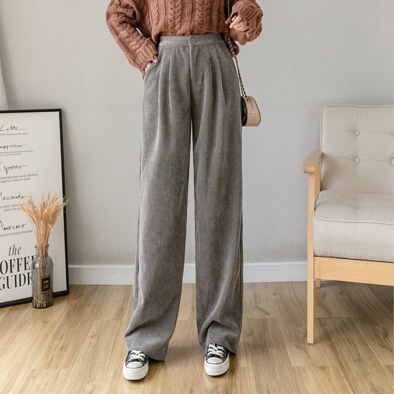 Pantalon-Velours-Gris-Femme
