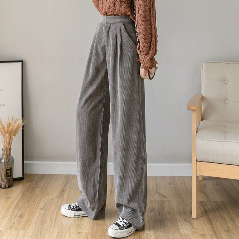 Pantalon-Velours-Gris-Femme