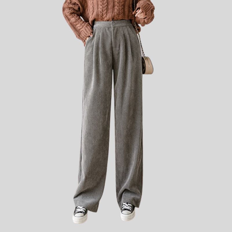 Pantalon-Velours-Gris-Femme