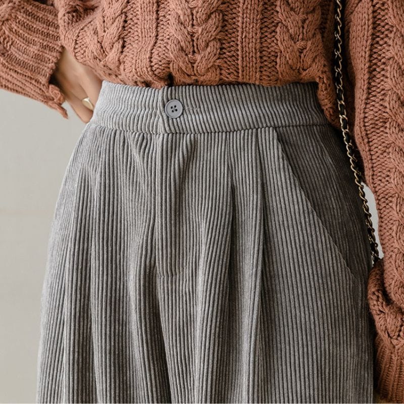 Pantalon-Velours-Gris-Femme