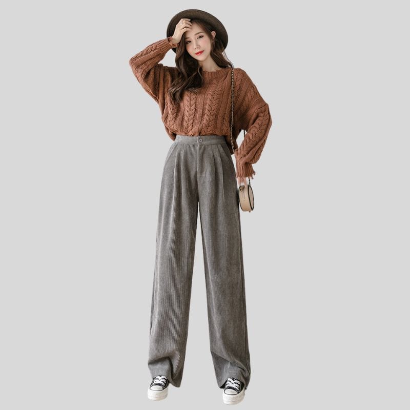 Pantalon-Velours-Gris-Femme