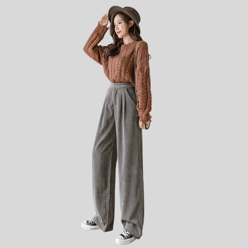 Pantalon-Velours-Gris-Femme