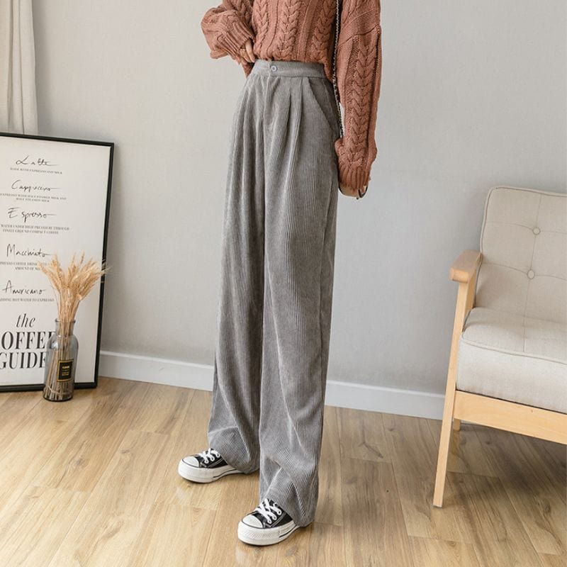 Pantalon-Velours-Gris-Femme