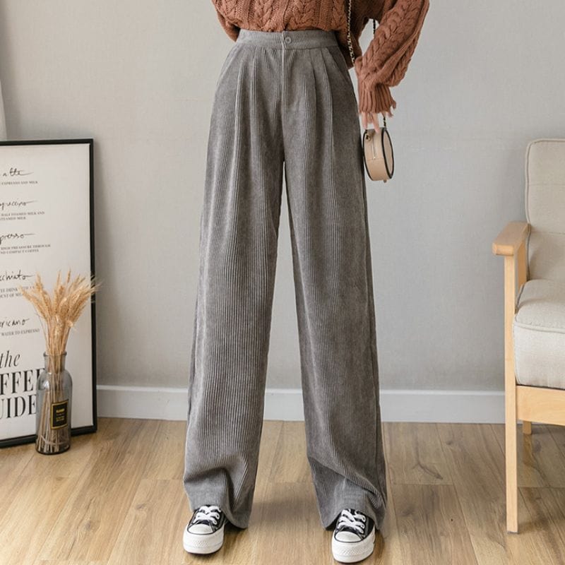Pantalon-Velours-Gris-Femme