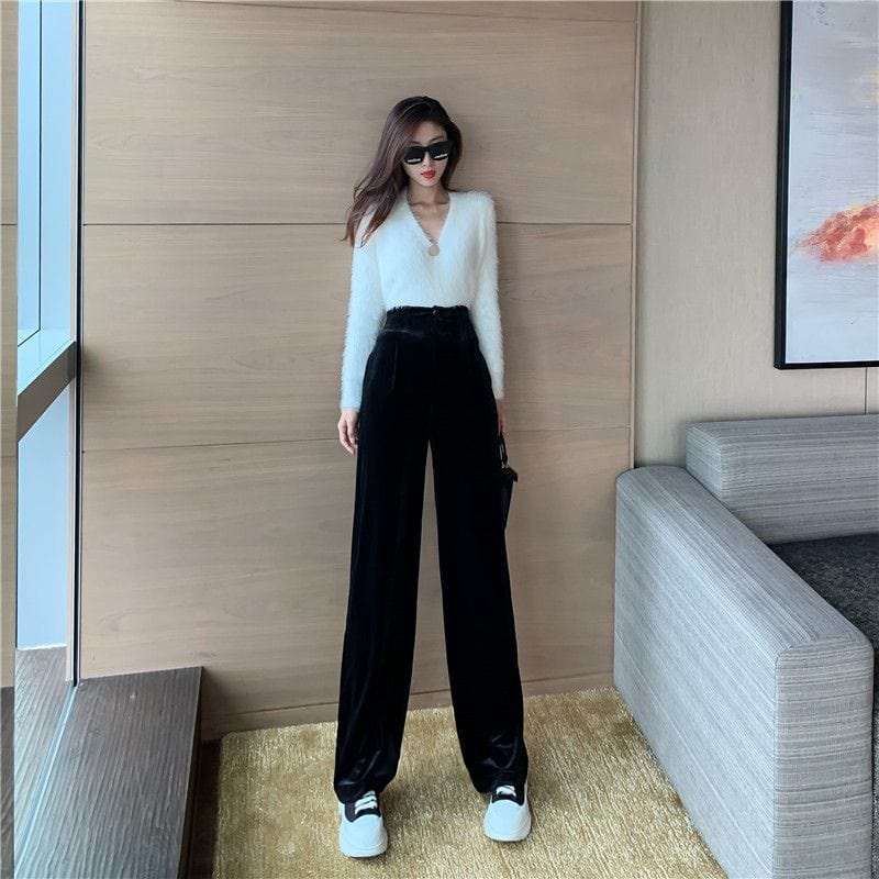 Pantalon-Velours-Lisse-Femme