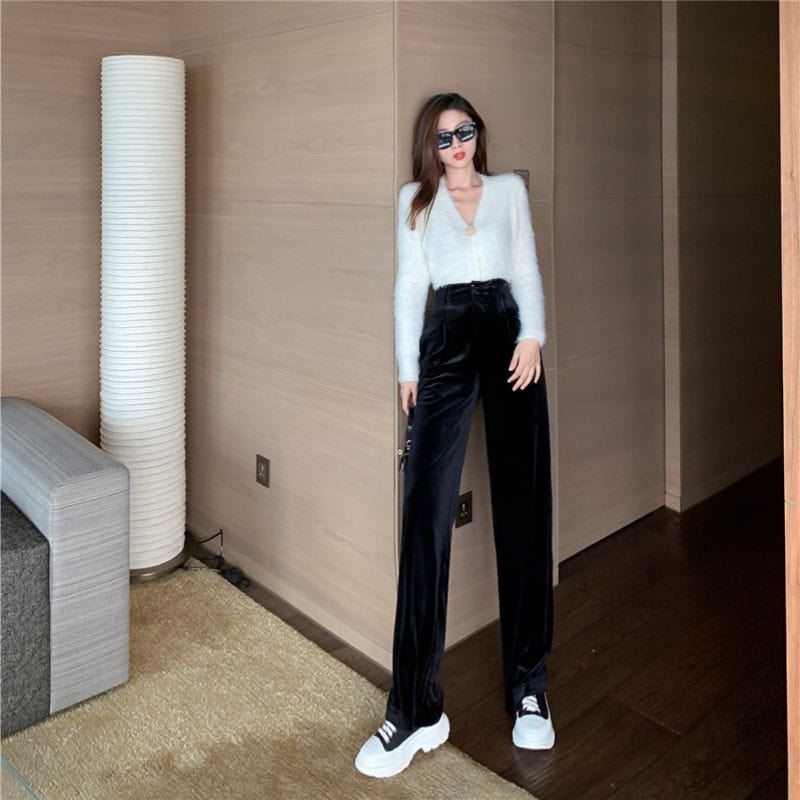 Pantalon-Velours-Lisse-Femme