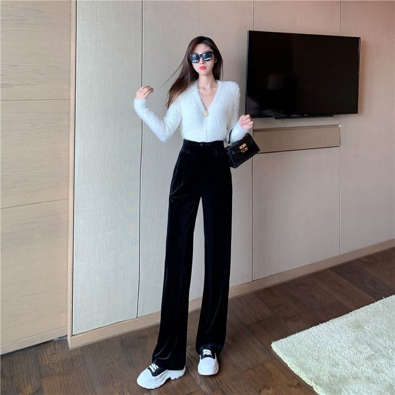 Pantalon-Velours-Lisse-Femme