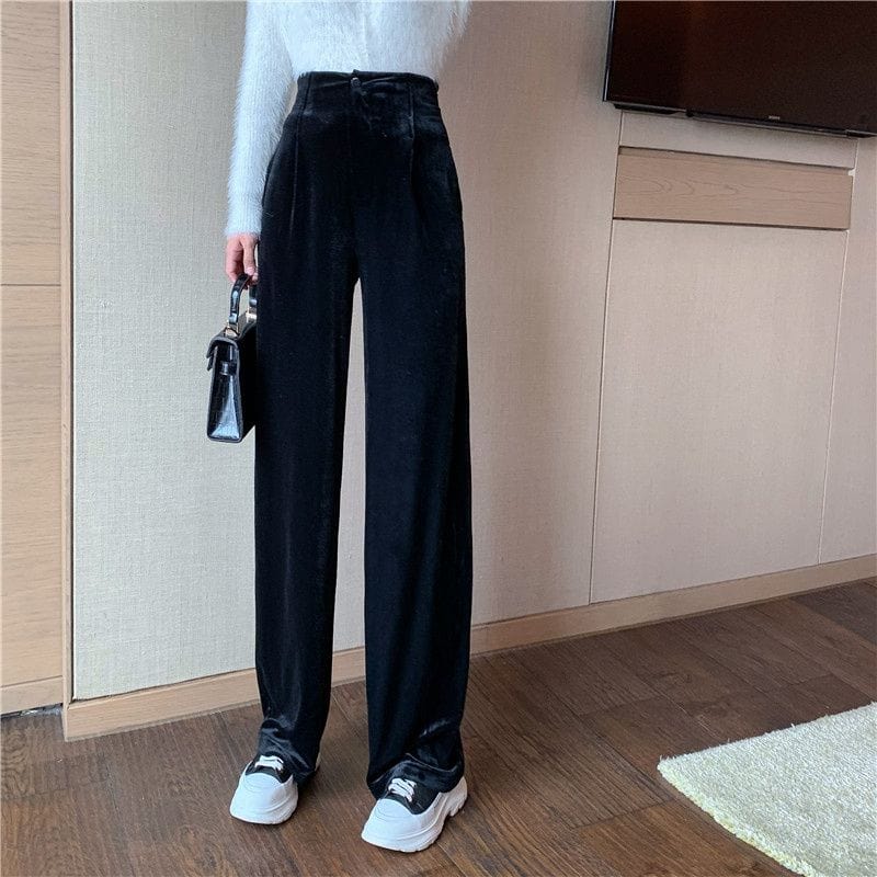 Pantalon-Velours-Lisse-Femme
