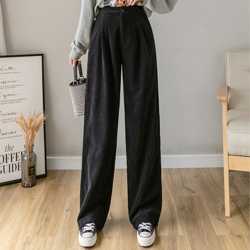 Pantalon-Velours-Noir-Femme