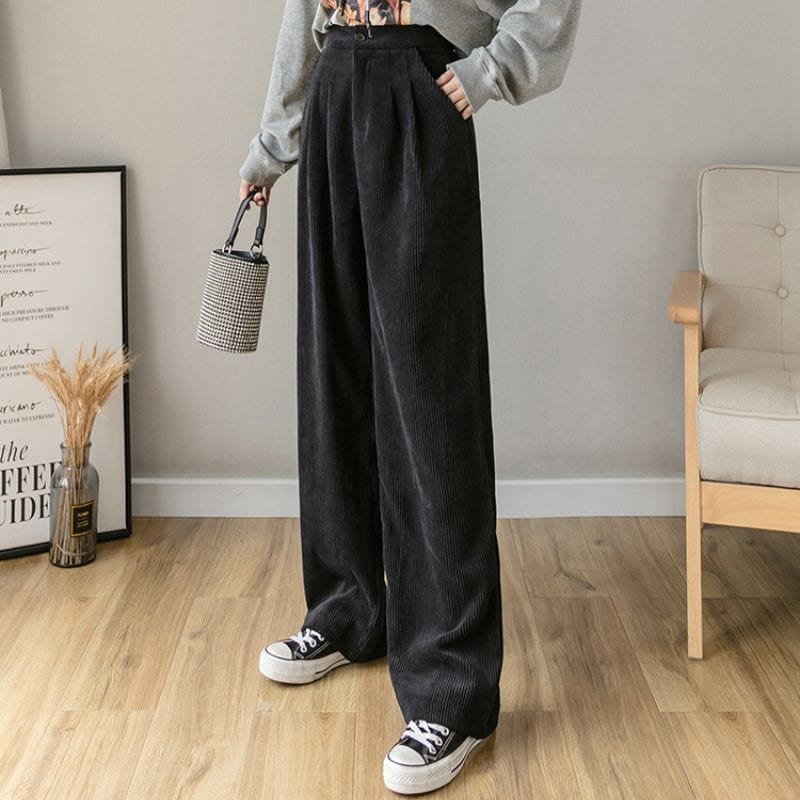 Pantalon-Velours-Noir-Femme