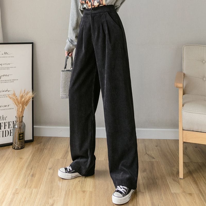 Pantalon-Velours-Noir-Femme