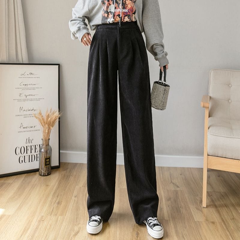 Pantalon-Velours-Noir-Femme