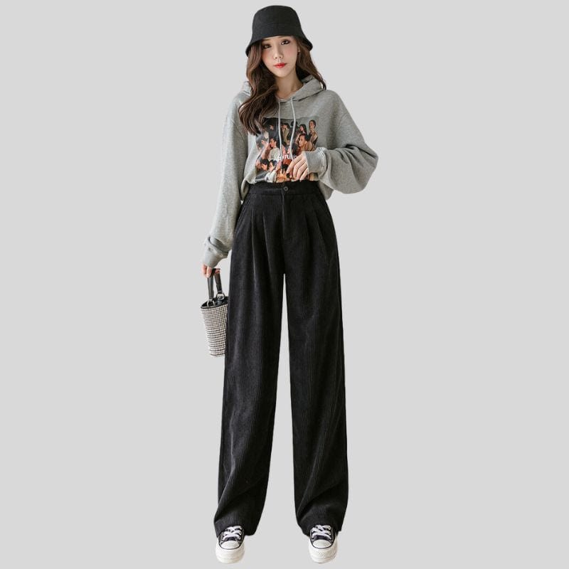 Pantalon-Velours-Noir-Femme