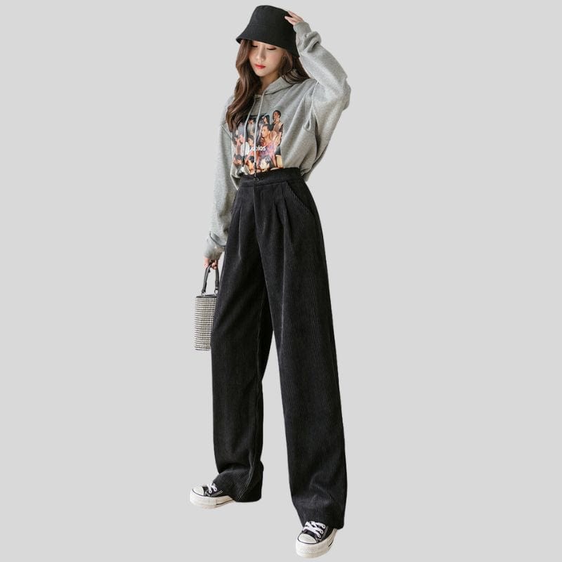 Pantalon Velours Noir Femme