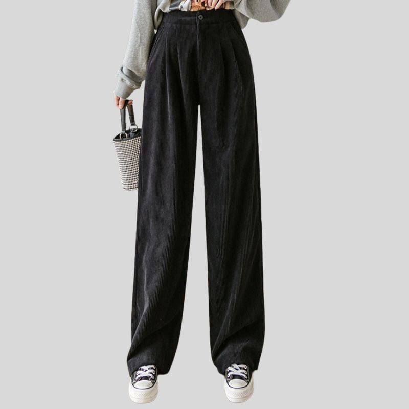 Pantalon-Velours-Noir-Femme