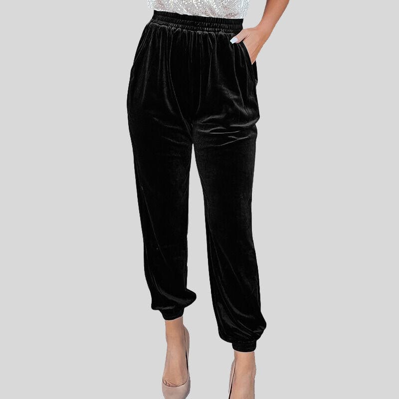 Pantalon-Velours-Ras-Noir-Femme