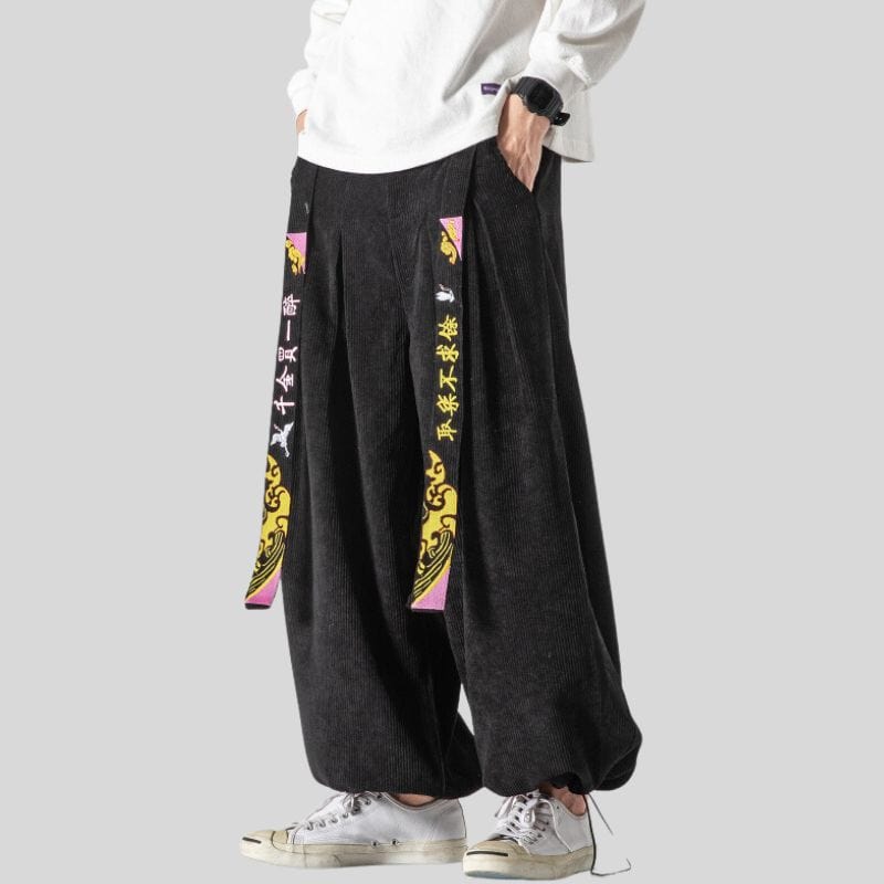 Pantalon Homme Large En Velours Côtelé - Coupe Décontractée Confortable Avec Élastique, Motifs Tendance