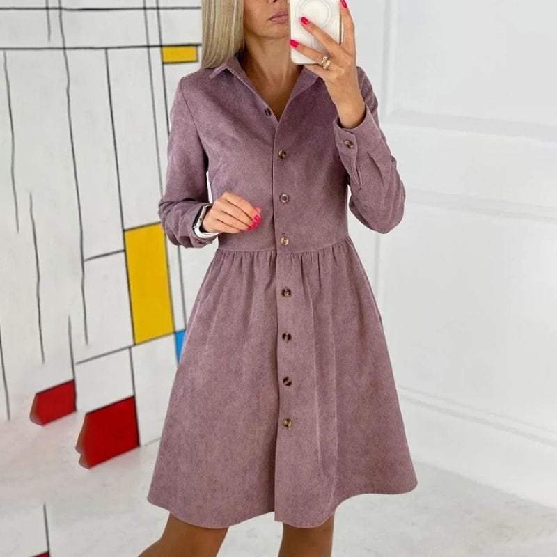 Robe-Chemise-Velours-Cotelé-Femme