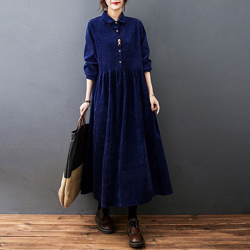 Robe-Longue-Velours-Cotelé