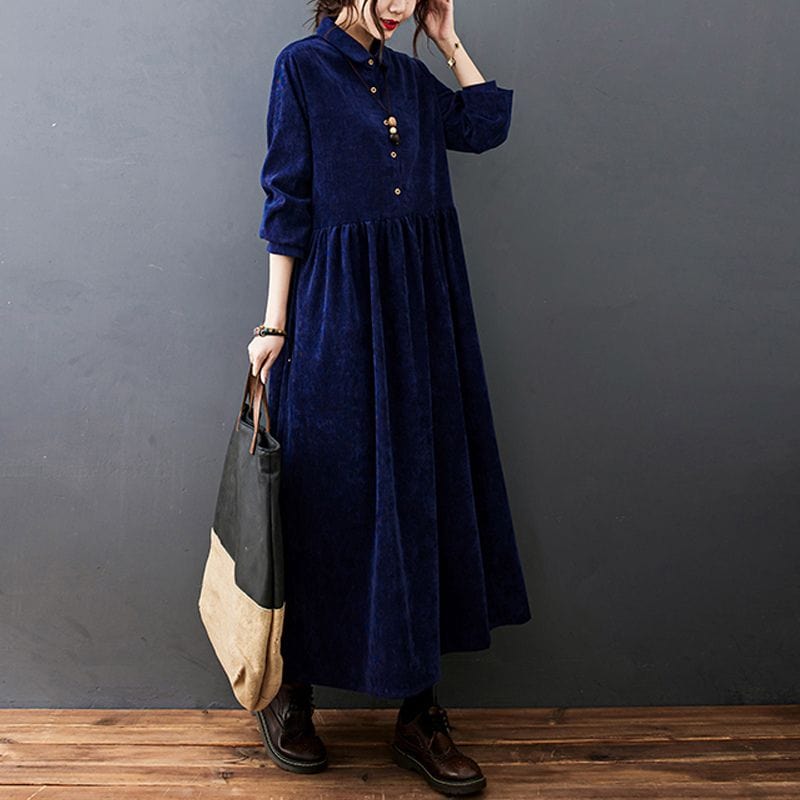 Robe-Longue-Velours-Cotelé