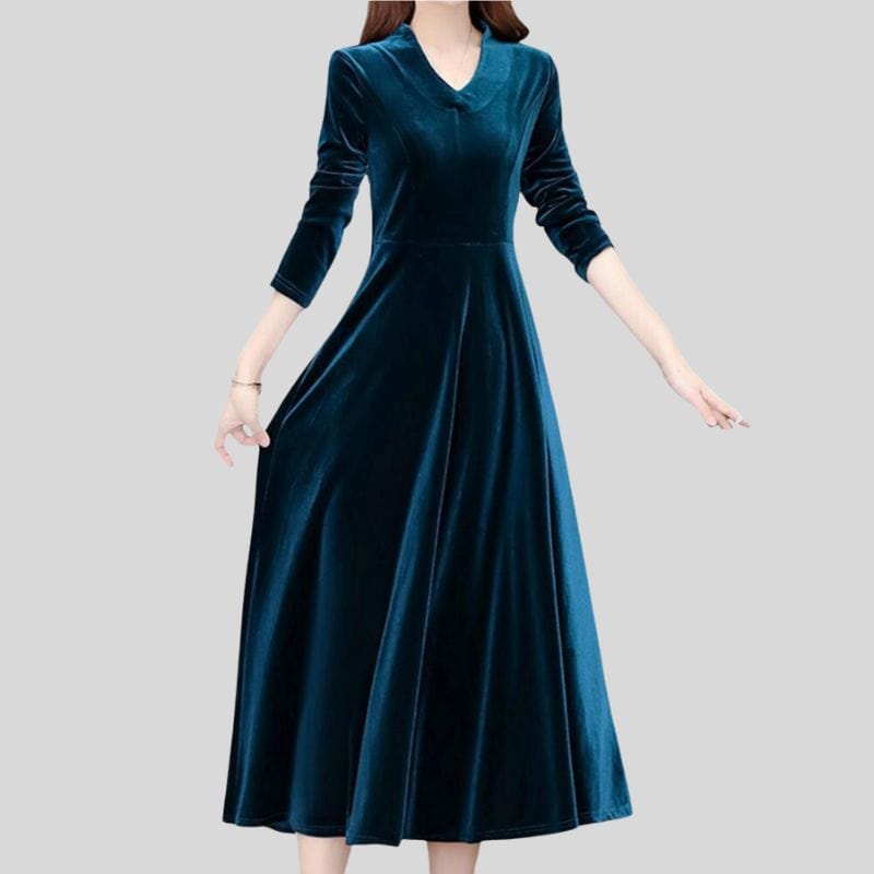 Robe-Velours-Bleu-Canard