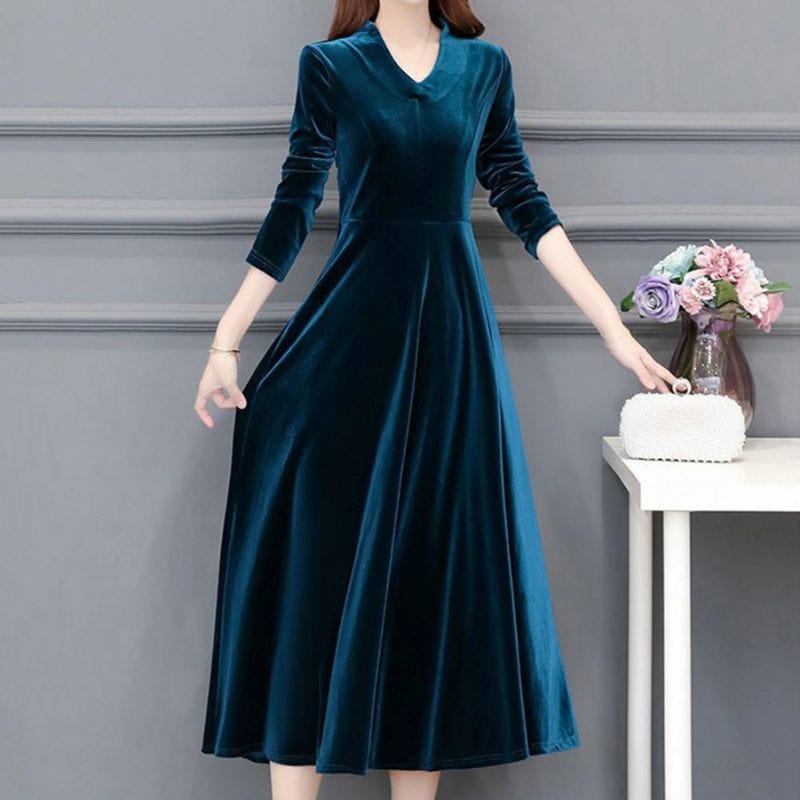 Robe-Velours-Bleu-Canard