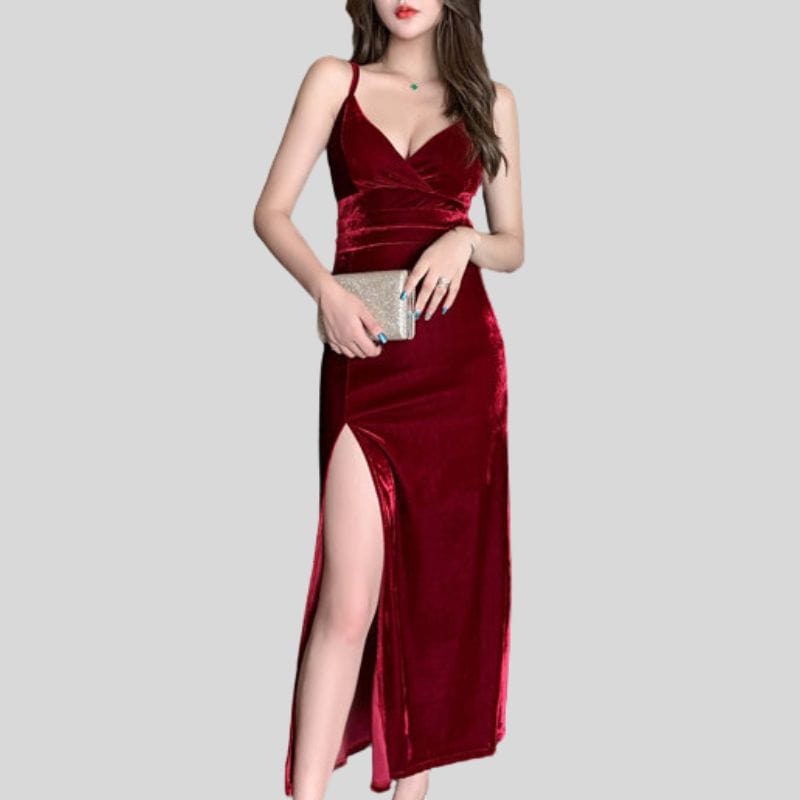 Robe-Velours-Rouge-Bordeaux