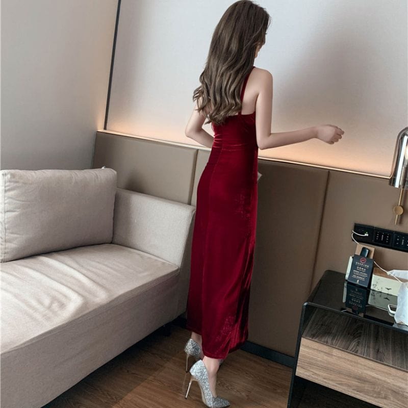 Robe-Velours-Rouge-Bordeaux