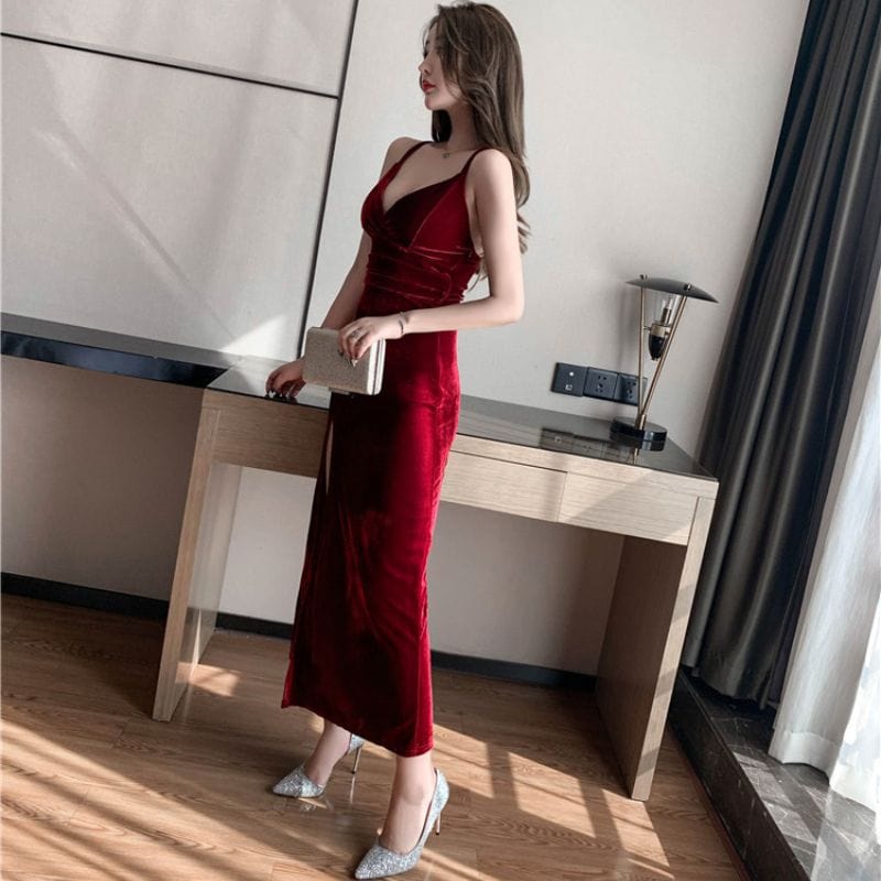 Robe-Velours-Rouge-Bordeaux