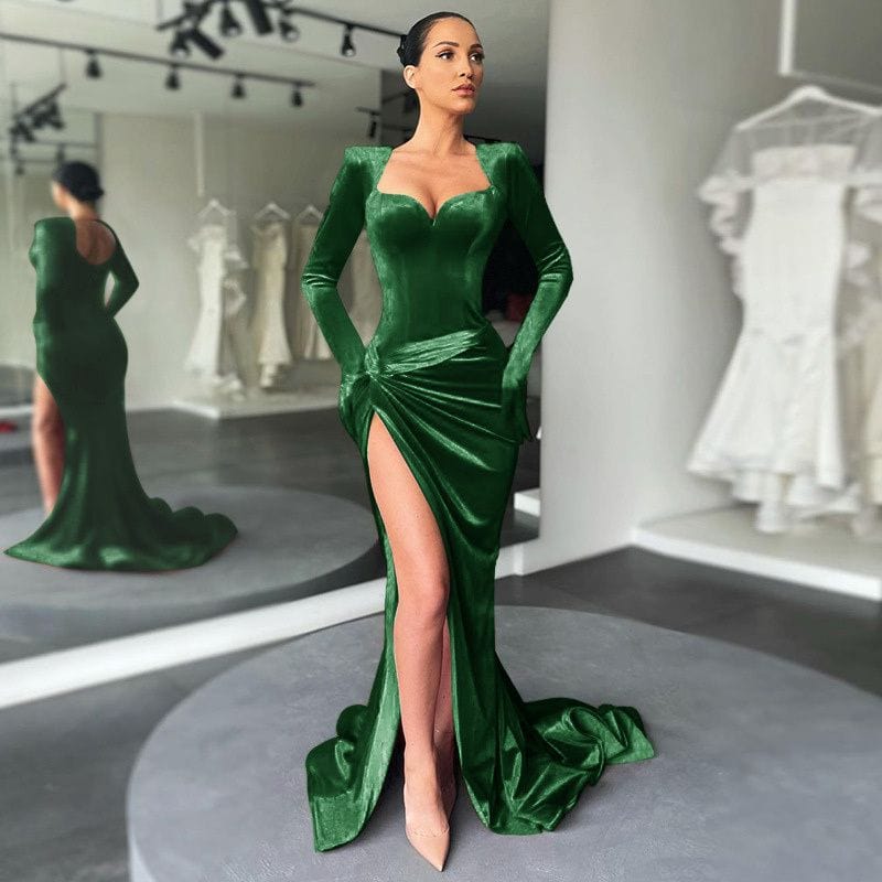 Robe-Velours-Vert-Sapin