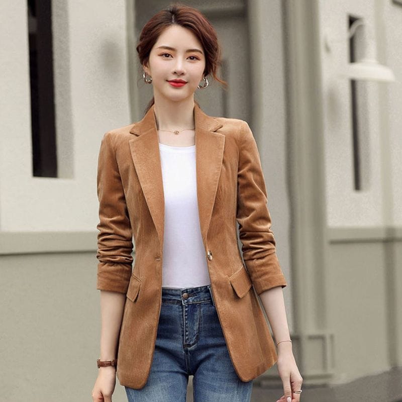 Veste-Blazer-Velour-Cotelé-Femme