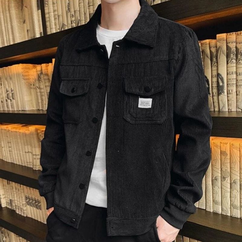 Veste-Homme-Velours-Cotelé-Noir
