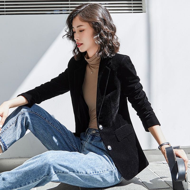 Veste-Noir-Velour-Femme